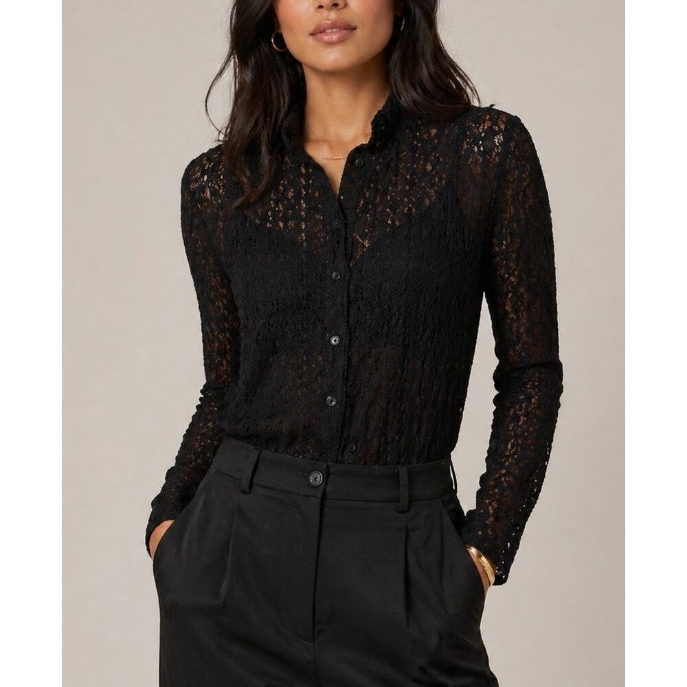 FUZZI Jean Paul Gaultier Eyelet Lace Button-Up Top M Black Gothic Quiet Luxury